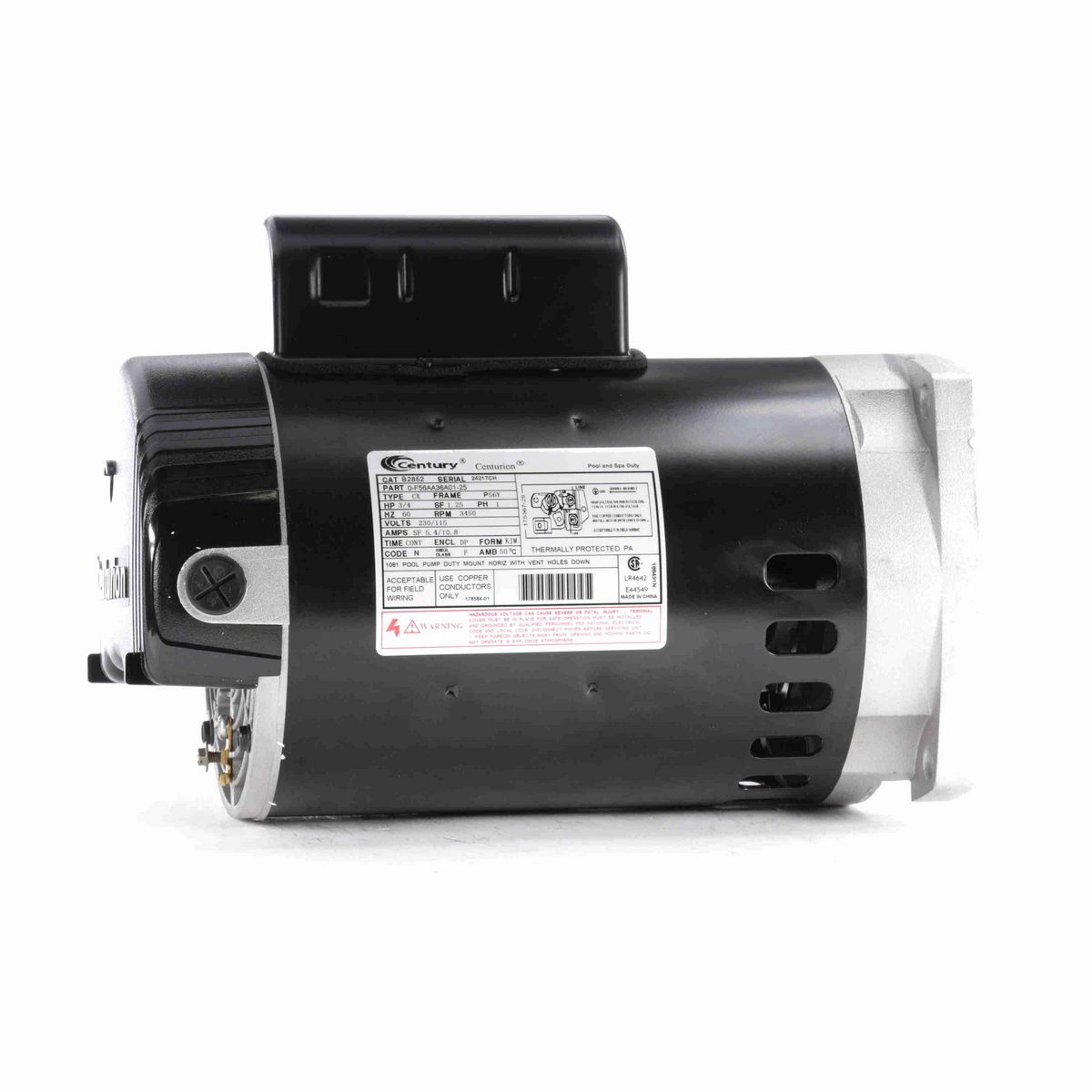 Century Pool Pump Motor, 3/4 HP, 1 Ph, 60 Hz, 230/115 V, 3600 RPM, P56Y Frame, DP - B2852