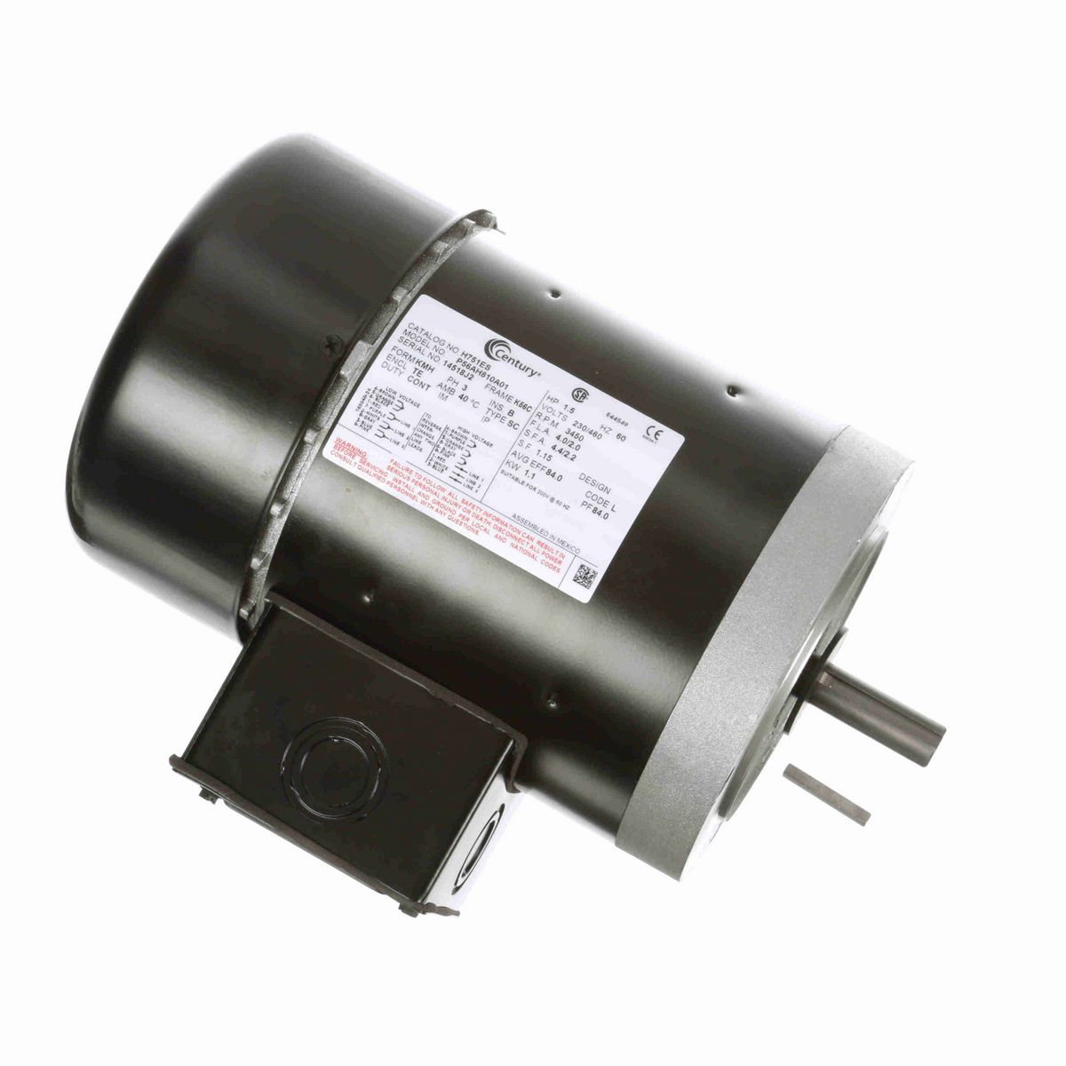 Century General Purpose Motor, 1.5 HP, 3 Ph, 60 Hz, 230/460 V, 3600 RPM, K56C Frame, TEFC - H751ES