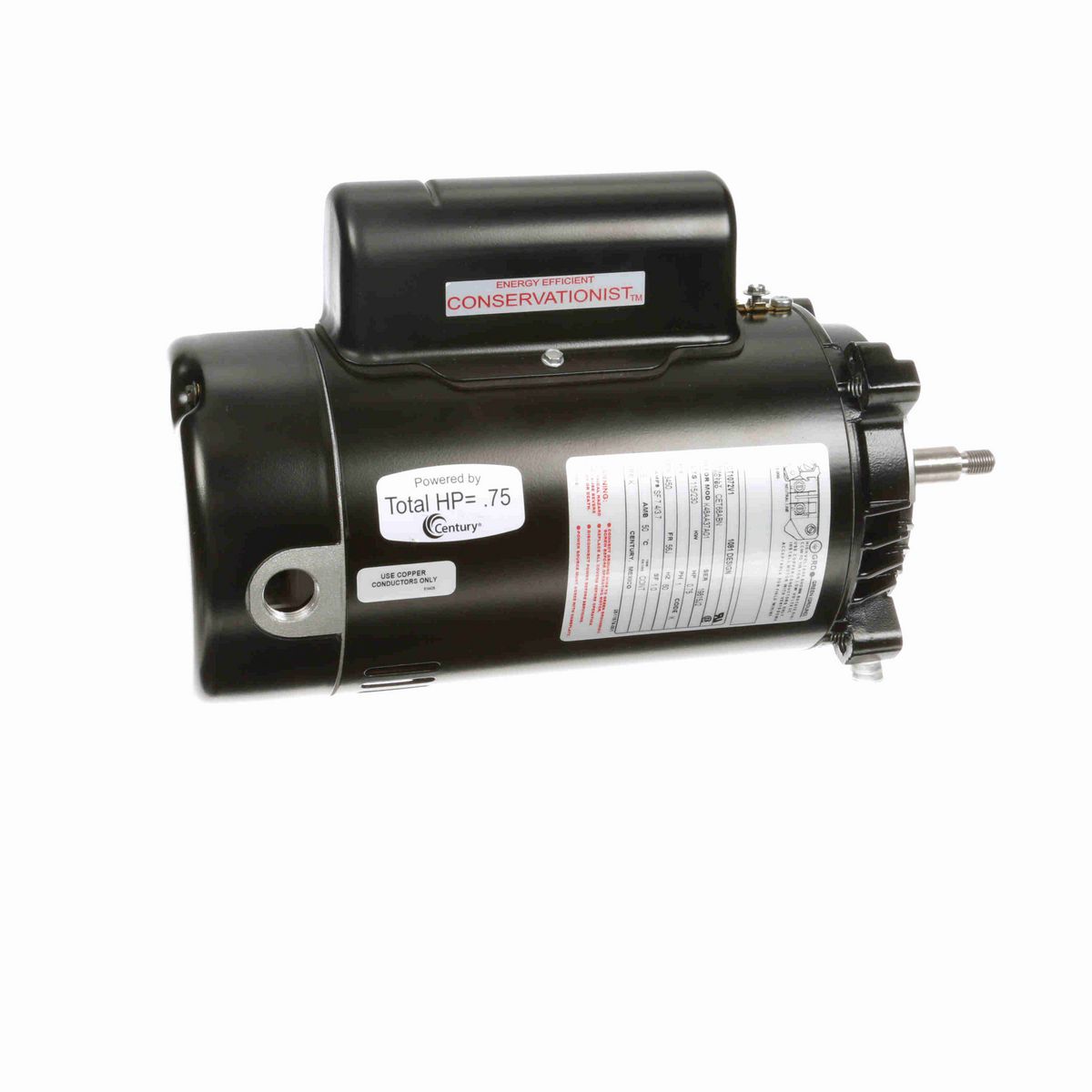 Century Pool Pump Motor, 0.75 HP, 1 Ph, 60 Hz, 115/230 V, 3600 RPM, 56J Frame, ODP - UCT1072V1