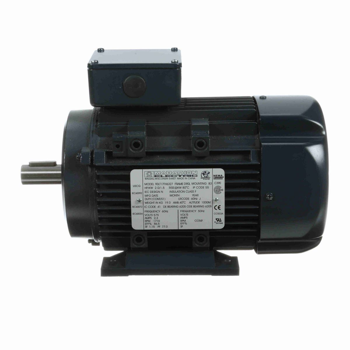 LEESON Aluminium Motor, 2 HP, 3 Ph, 60 Hz, 575 V, 1800 RPM, 90S Frame, TEFC - R419A