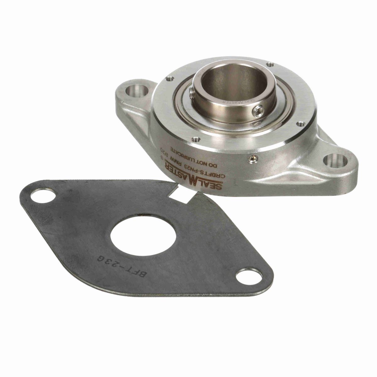 Sealmaster Mounted Stainless Steel Two Bolt Flange Ball Bearing - 52100 Bearing Steel, Phosphorus Nickel Coated - Setscrew Lock - Corrosion Resistant - Reduced Maintenance - Lubed for Life - CRBFTS-PN23 RMW