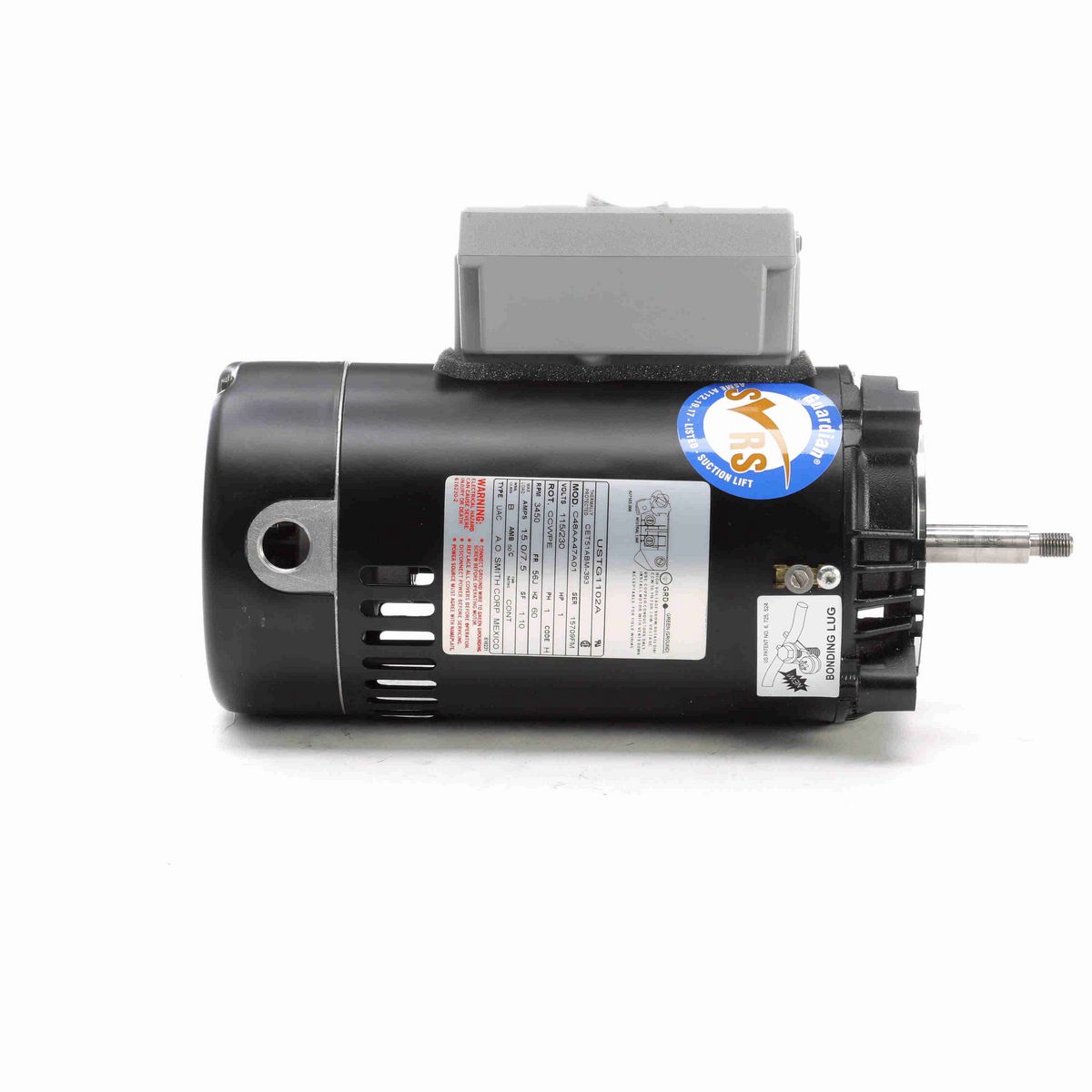 Century Guardian ® Motors Pool Pump Motor, 1 HP, 1 Ph, 60 Hz, 230/115 V, 3600 RPM, 56J Frame, ODP - USTG1102A