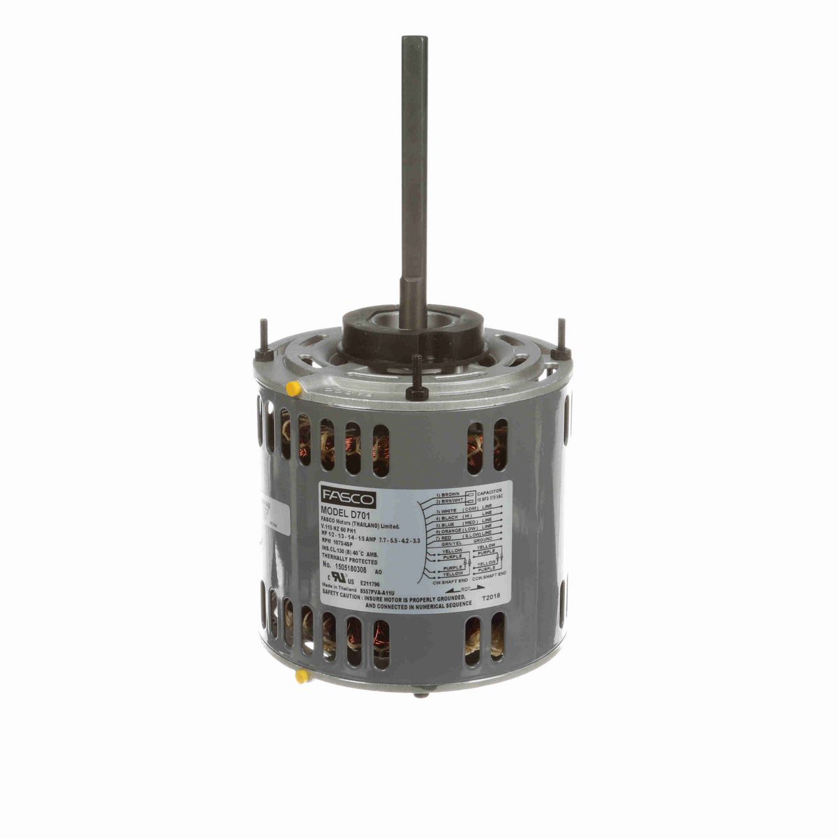 FASCO Fan and Blower Motor, 1/2-1/3-1/4-1/5 HP, 1 Ph, 60 Hz, 115 V, 1075 RPM, 4 Speed, 48 Frame, OAO - D701