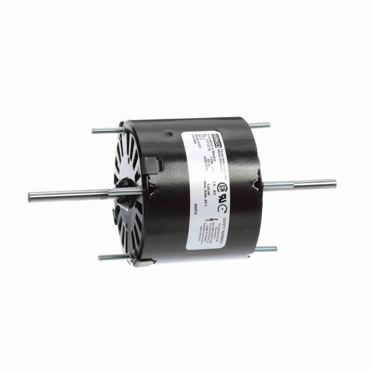 FASCO Fan and Blower Motor, 1/30 HP, 1 Ph, 60 Hz, 230 V, 3000 RPM, 1 Speed, 3.3" Diameter, OAO - D207