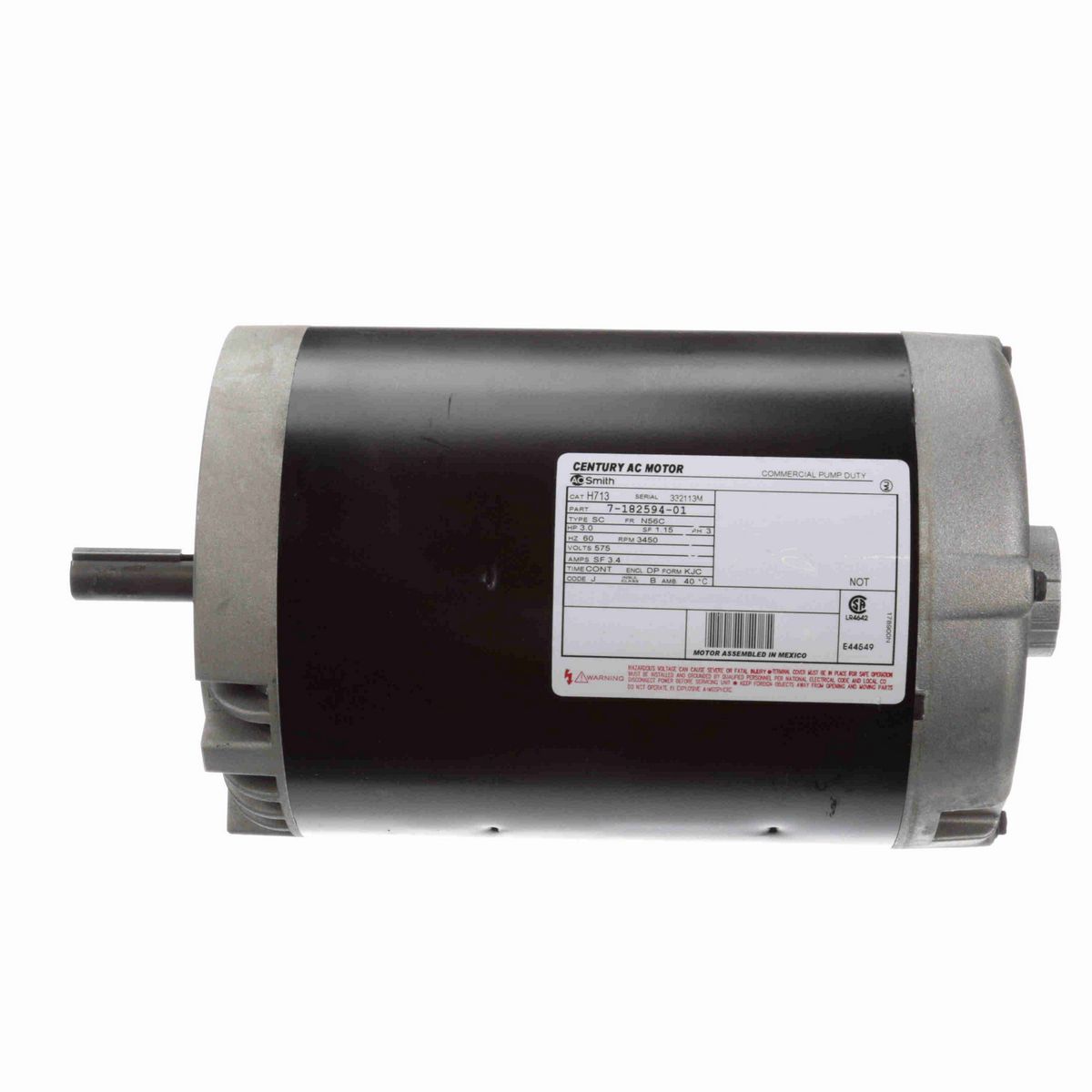 Century General Purpose Pump Motor, 3.0 HP, 3 Ph, 60 Hz, 575 V, 3600 RPM, N56C Frame, DP - H713