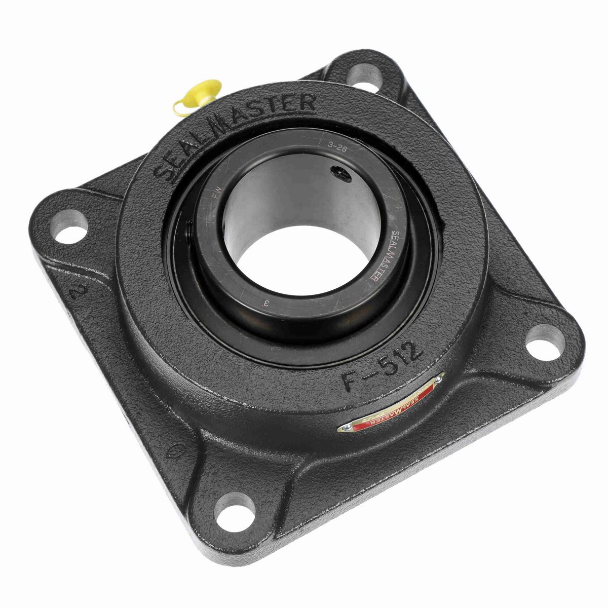Sealmaster Mounted Cast Iron Four Bolt Flange Ball Bearing - 52100 Bearing Steel, Black Oxided - Setscrew Lock - SF-40