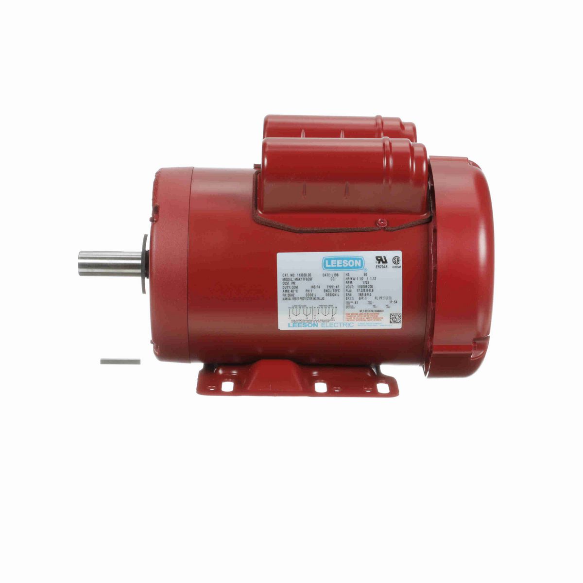 LEESON Agricultural Motor, 1.50 HP, 1 Ph, 60 Hz, 115/230 V, 1800 RPM, 56HZ Frame, TEFC - 113938.00