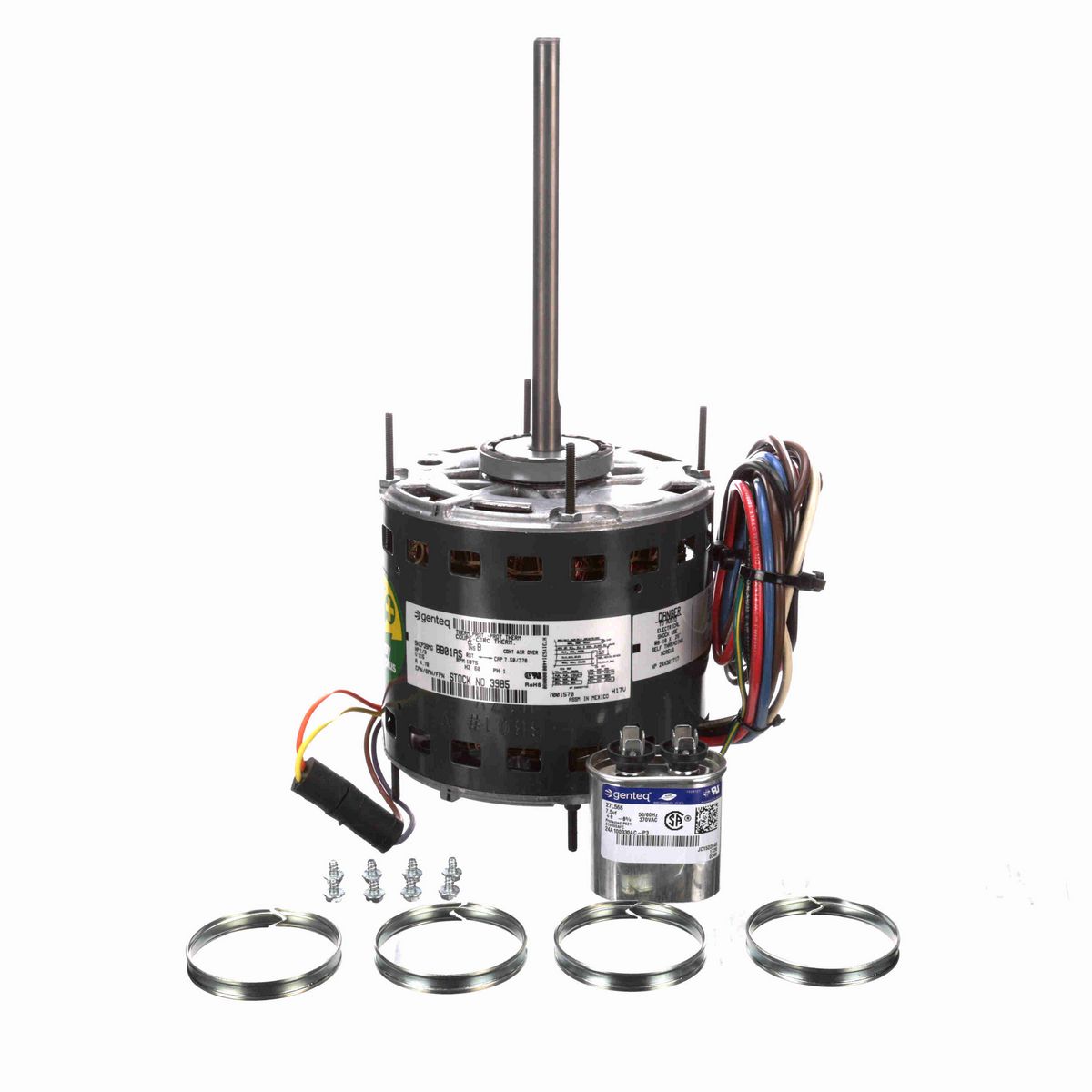 Genteq Fan and Blower Motor, 1/3 HP, 1 Ph, 60 Hz, 115 V, 1075 RPM, 3 Speed, 48 Frame, OPAO - 3985