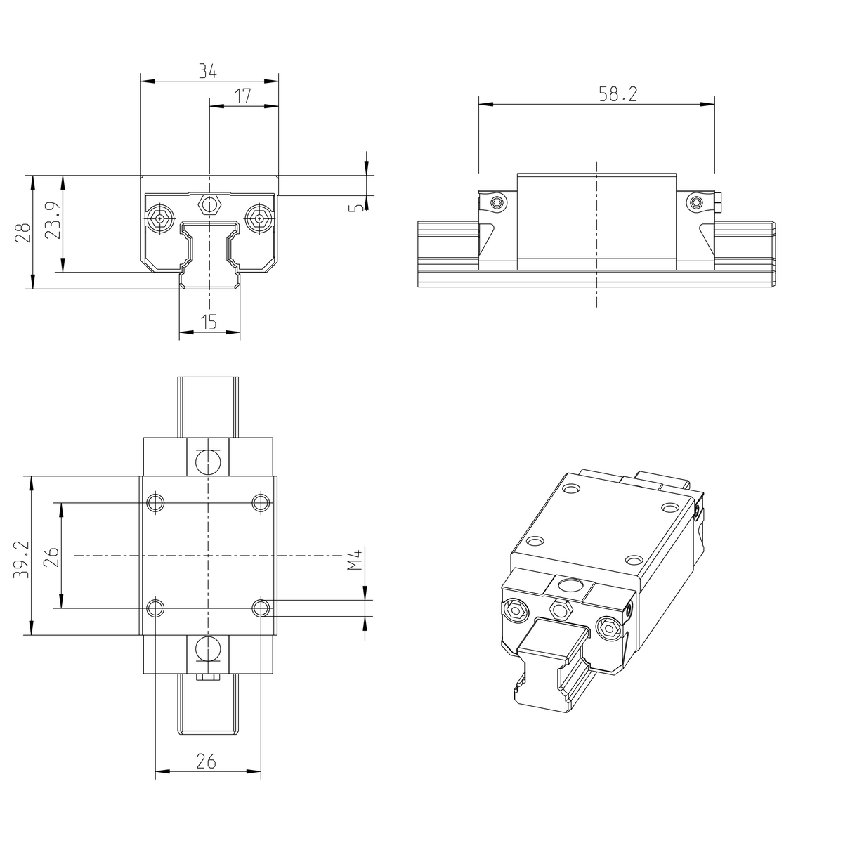 Шариковая каретка из углеродистой стали Bosch Rexroth KWD-015-SNH-C1-H-1 [R162111321]