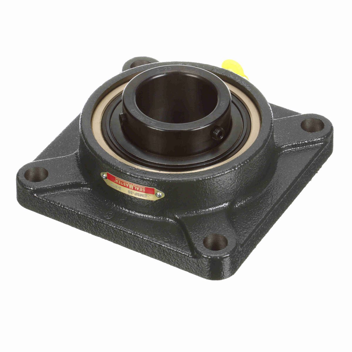 Sealmaster Mounted Cast Iron Four Bolt Flange Ball Bearing - 52100 Bearing Steel, Black Oxided - Setscrew Lock - EMSF-35