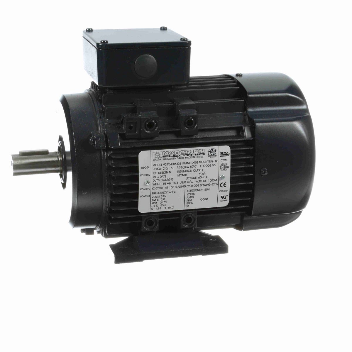 LEESON Aluminium Motor, 2 HP, 3 Ph, 60 Hz, 575 V, 3600 RPM, 90S Frame, TEFC - R418A