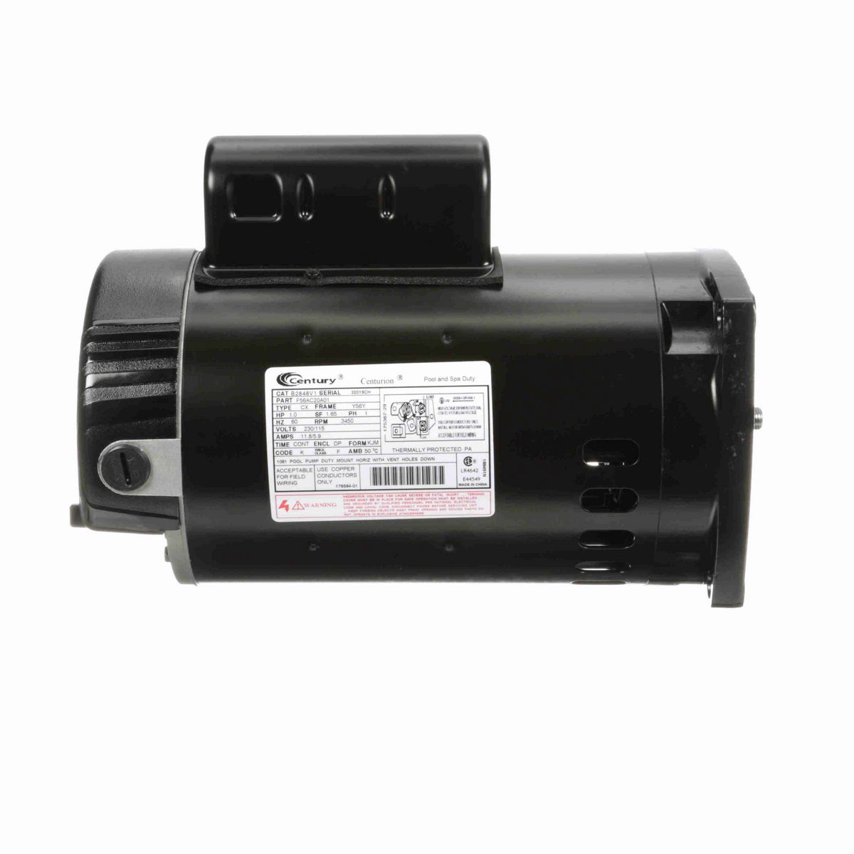 Century Pool Pump Motor, 1.0 HP, 1 Ph, 60 Hz, 115/230 V, 3600 RPM, Y56Y Frame, DP - B2848V1