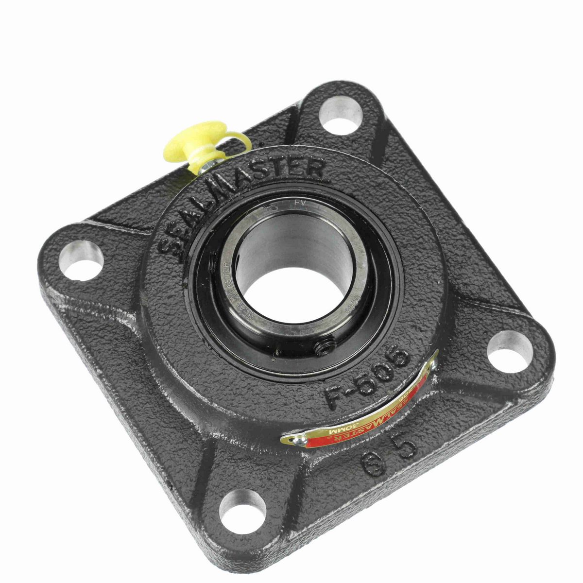 Sealmaster Mounted Cast Iron Four Bolt Flange Ball Bearing - 52100 Bearing Steel, Black Oxided - Setscrew Lock - SF-206