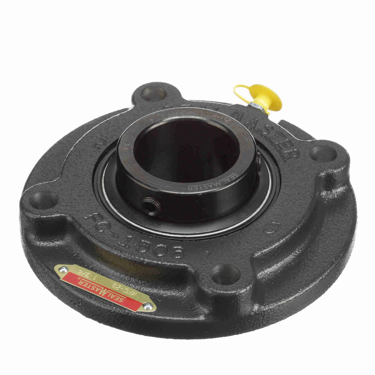Sealmaster Mounted Cast Iron Flange Cartridge Ball Bearing - 52100 Bearing Steel, Black Oxided - Setscrew Lock - MFC-28