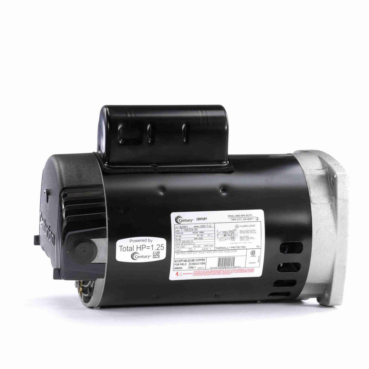 Century Pool Pump Motor, 3/4 HP, 1 Ph, 60 Hz, 208-230/115 V, 3600 RPM, R56Y Frame, DP - B2661