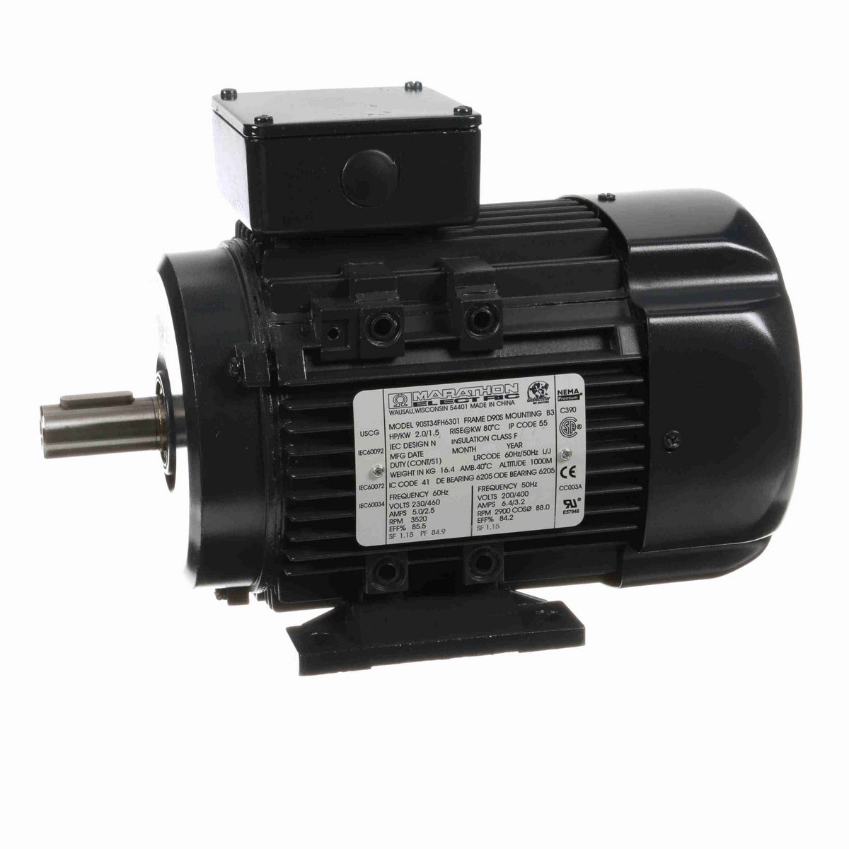 LEESON Aluminium Motor, 2 & 2 HP, 3 Ph, 60 & 50 Hz, 230/460 & 200/400 V, 3600 & 3000 RPM, 90S Frame, TEFC - R318A