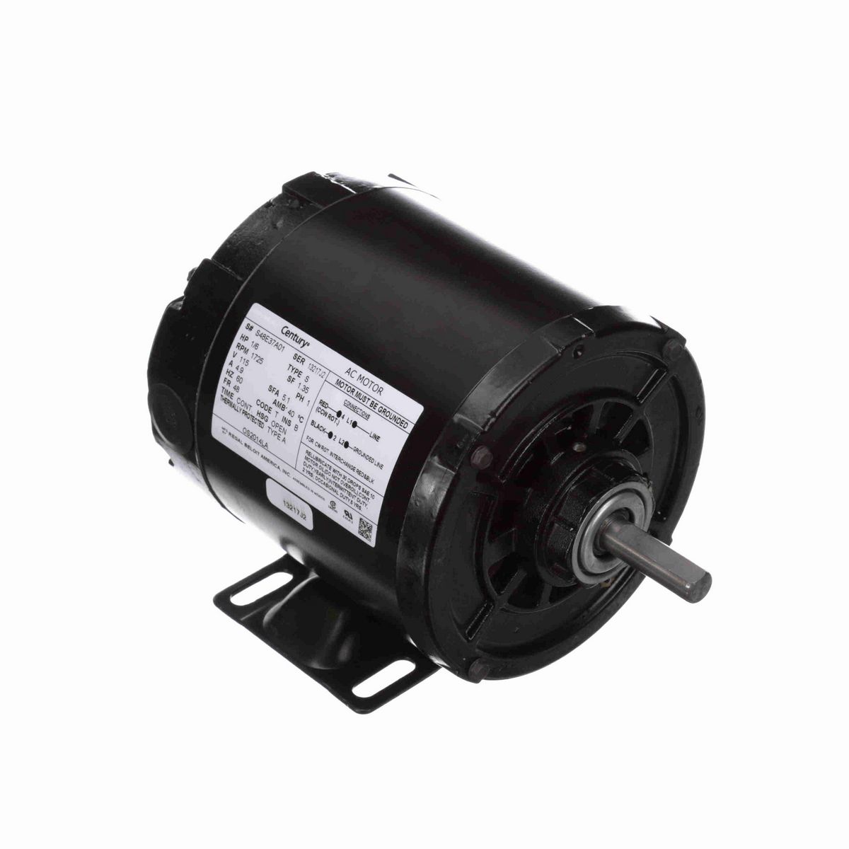 Century Fan and Blower Motor, 1/4 HP, 1 Ph, 60 Hz, 115 V, 1800 RPM, 48 Frame, OPEN - OS2024L