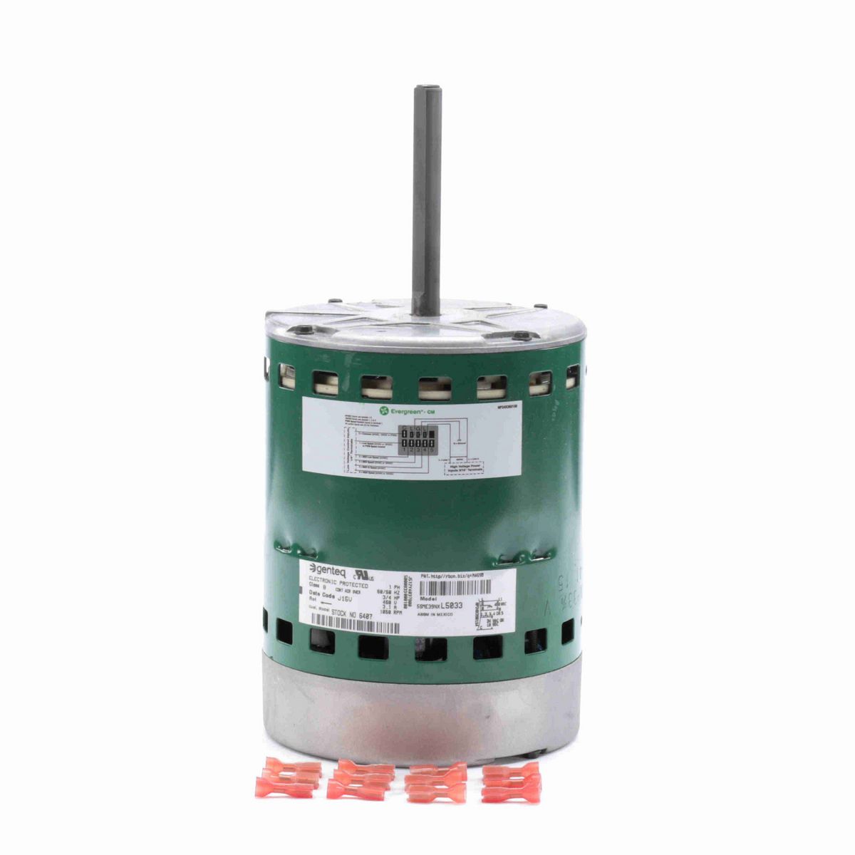 Genteq EVERGREEN® CM Fan and Blower Motor, 3/4 HP, 1 Ph, 60/50 Hz, 460 V, 1075 RPM, 1 Speed, 48 Frame, OPAO - 6407