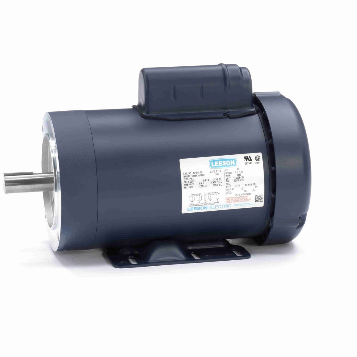 LEESON General Purpose Motor, 2 HP, 1 Ph, 60 Hz, 115/230 V, 3600 RPM, 145TC Frame, TEFC - 121008.00
