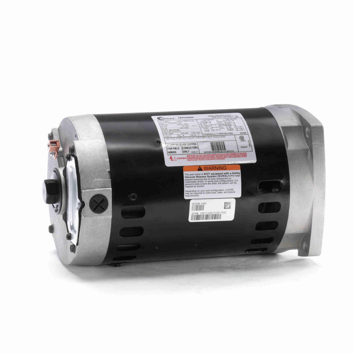 Century Pool Pump Motor, 1/2 HP, 3 Ph, 60 Hz, 208-230/460 V, 3600 RPM, Y56Y Frame, DP - H491
