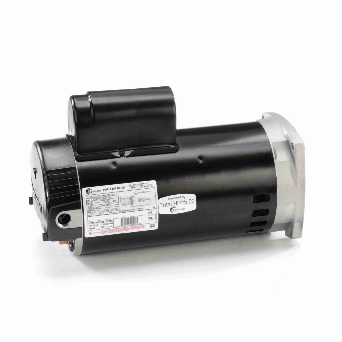 Century Pool Pump Motor, 5.00 HP, 1 Ph, 60 Hz, 208-230 V, 3600 RPM, Y56Y Frame, ODP - HSQ1502