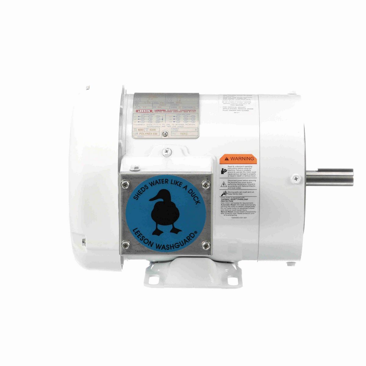LEESON White Duck™ General Purpose Motor, 0.75 HP, 3 Ph, 60 Hz, 230/460 V, 1800 RPM, 56C Frame, TEFC - 112430.00