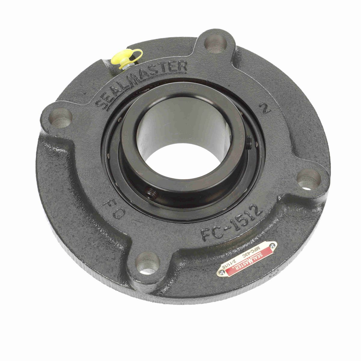 Sealmaster Mounted Cast Iron Flange Cartridge Ball Bearing - 52100 Bearing Steel, Black Oxided - Setscrew Lock - MFC-43C