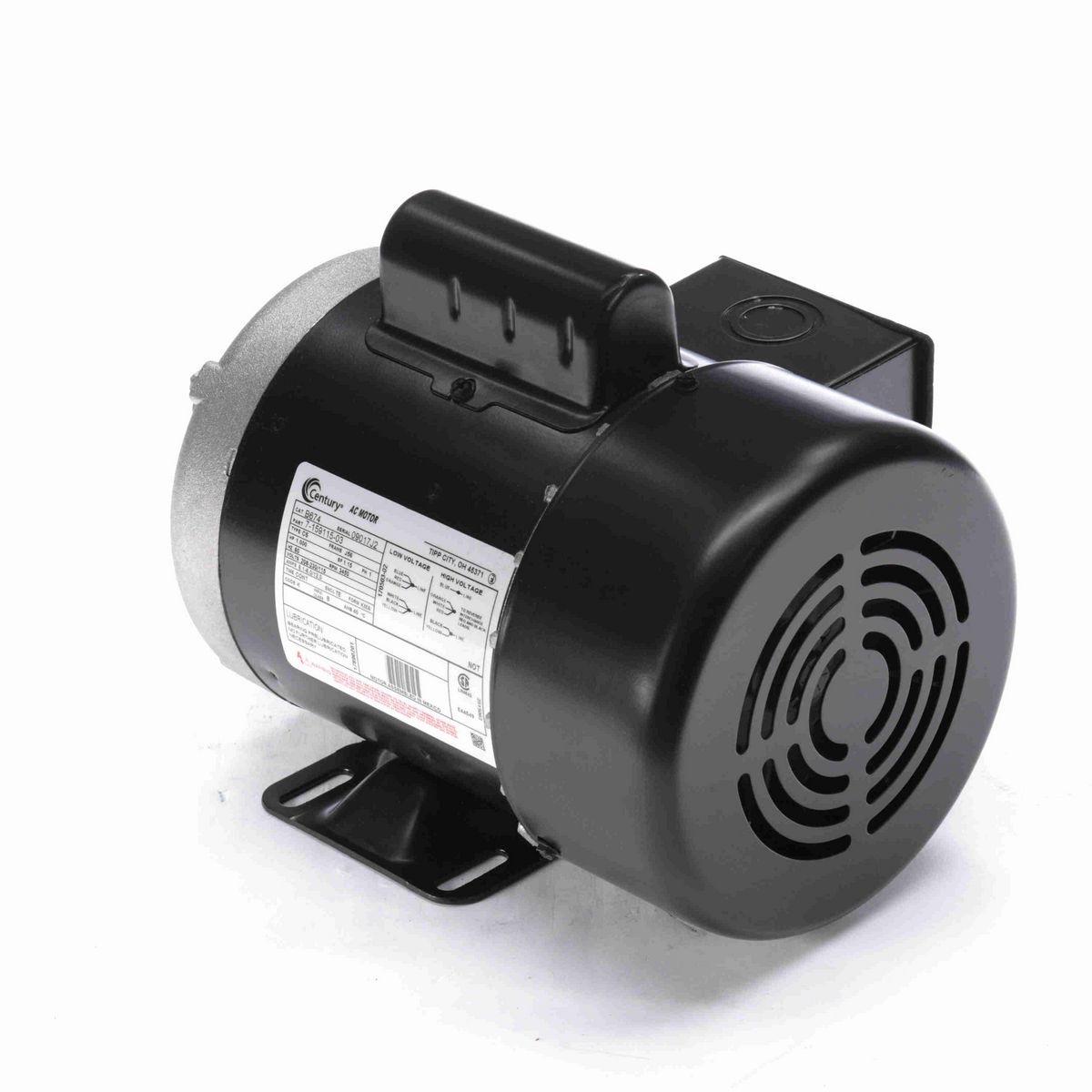 Century General Purpose Farm Duty Motor, 1.000 HP, 1 Ph, 60 Hz, 208-230/115 V, 3600 RPM, J56 Frame, TEFC - B674