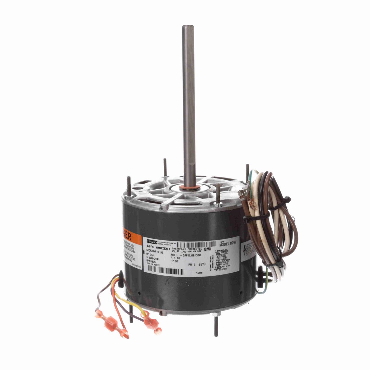 FASCO Condenser Fan Motor, 1/4 HP, 1 Ph, 60 Hz, 208-230 V, 825 RPM, 1 Speed, 48 Frame, OPAO - D797