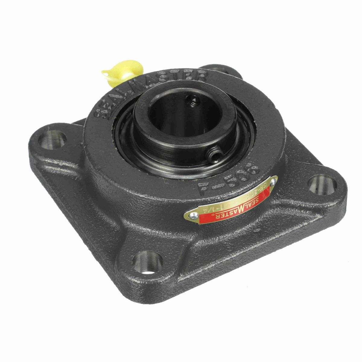 Sealmaster Mounted Cast Iron Four Bolt Flange Ball Bearing - 52100 Bearing Steel, Black Oxided - Setscrew Lock - SF-20C