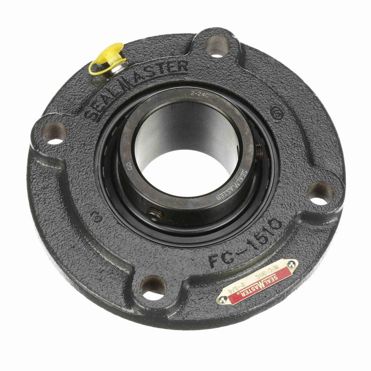 Sealmaster Mounted Cast Iron Flange Cartridge Ball Bearing - 52100 Bearing Steel, Black Oxided - Setscrew Lock - MFC-36C