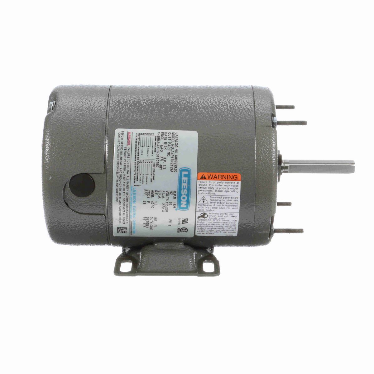 LEESON Agricultural Motor, 0.25 HP, 1 Ph, 60 Hz, 115/230 V, 1800 RPM, 48Y Frame, TEAO - A099899.00