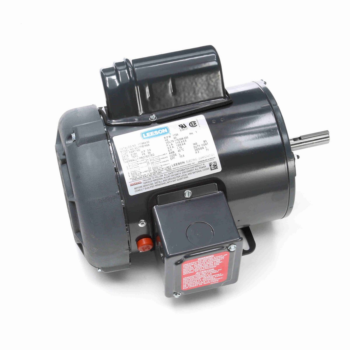 LEESON Agricultural Motor, 0.75 HP, 1 Ph, 60 Hz, 115/230 V, 1800 RPM, 56 Frame, TEFC - 117864.00