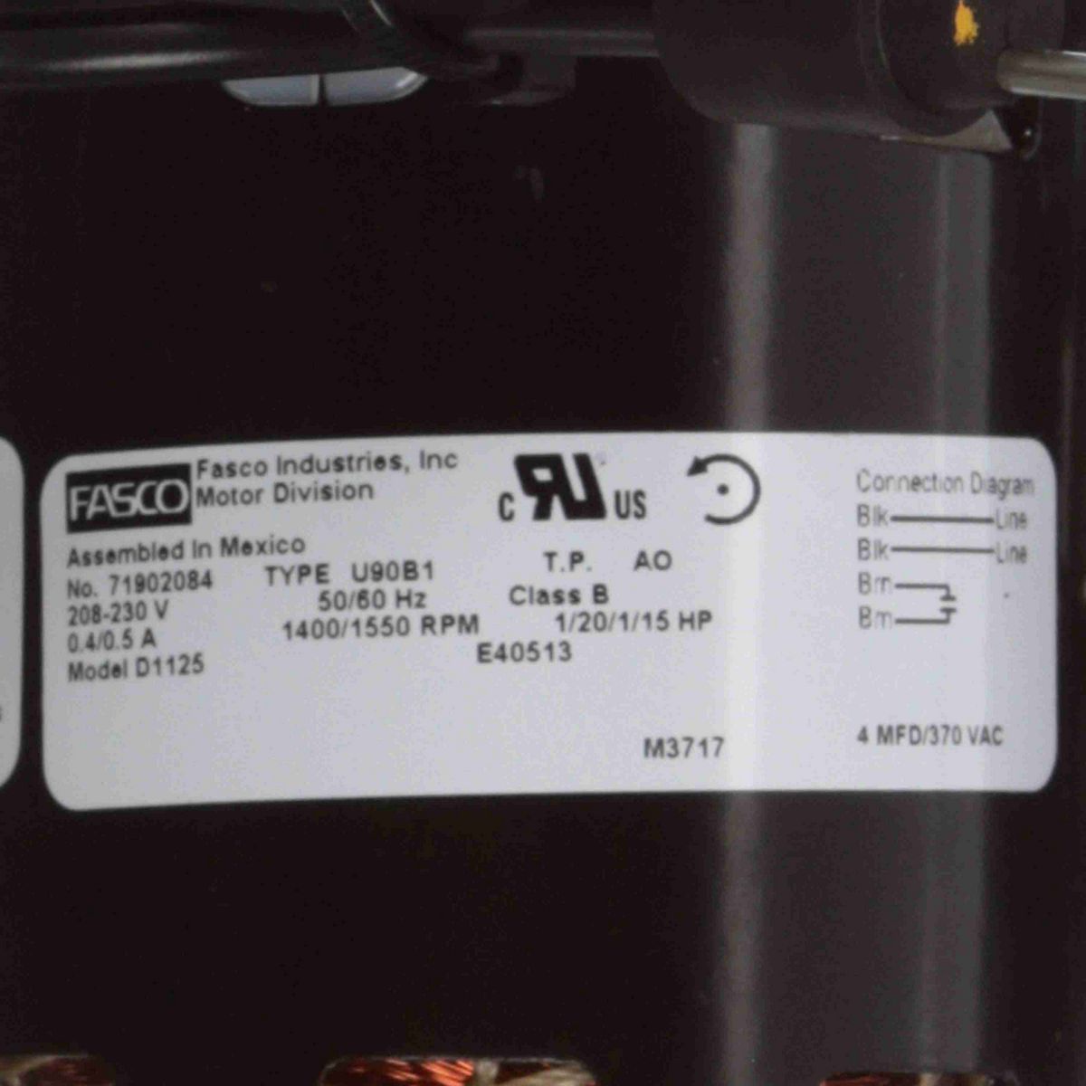 FASCO OEM Replacement Motor, 1/20 / 1/15 HP, 1 Ph, 50/60 Hz, 208-230 V, 1400/1550 RPM, 1 Speed, 3.3" Diameter, OAO - D1125