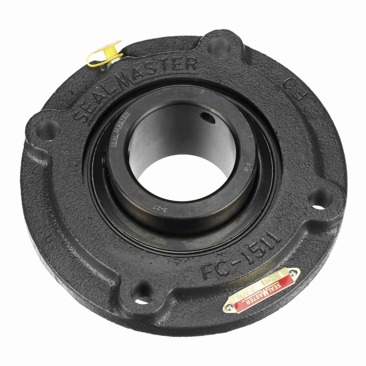Sealmaster Mounted Cast Iron Flange Cartridge Ball Bearing - 52100 Bearing Steel, Black Oxided - Setscrew Lock - MFC-39
