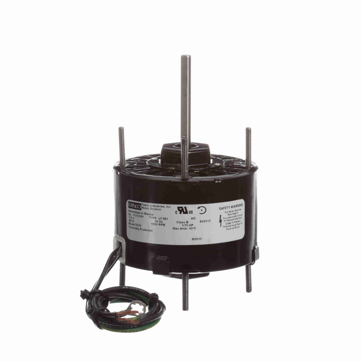 FASCO Ventilation Motor, 1/75 HP, 1 Ph, 60 Hz, 115 V, 1550 RPM, 1 Speed, 3.3" Diameter, OAO - D370