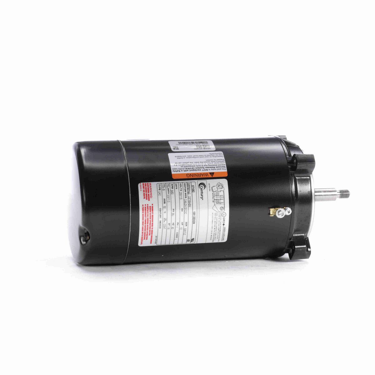 Century Pool Pump Motor, 1/2 HP, 1 Ph, 60 Hz, 230/115 V, 3600 RPM, 56J Frame, ODP - ST1052