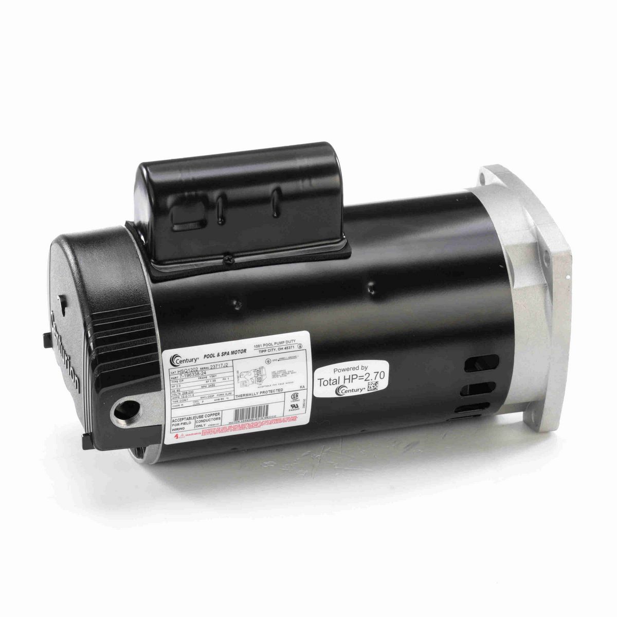 Century Pool Pump Motor, 2.0 HP, 1 Ph, 60 Hz, 208-230 V, 3600 RPM, Y56Y Frame, ODP - HSQ1202