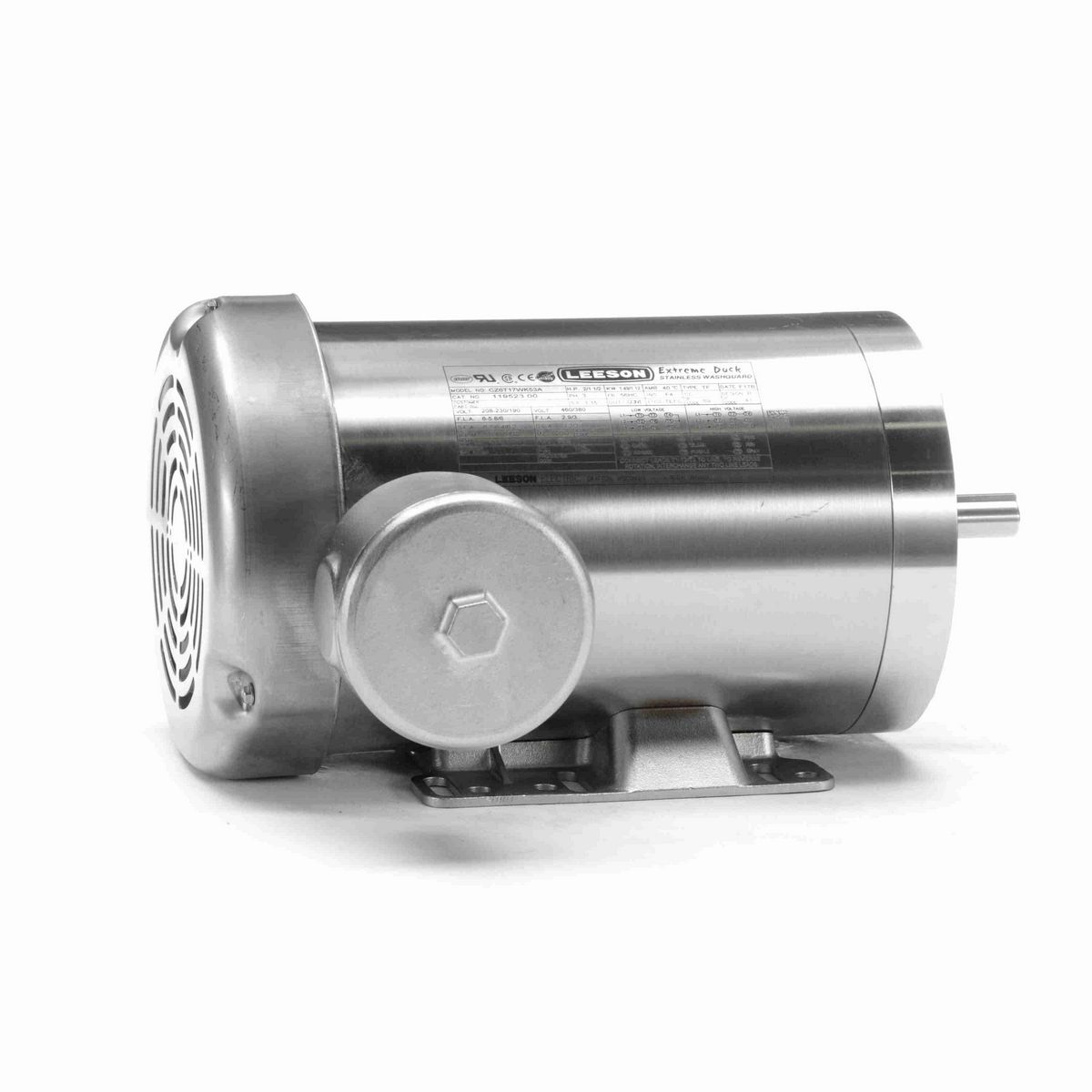 LEESON Extreme Duck® Ultra General Purpose Motor, 2 & 1.50 HP, 3 Ph, 60 & 50 Hz, 230/460 & 190/380 V, 1800 & 1500 RPM, 56HC Frame, TEFC - 119523.00