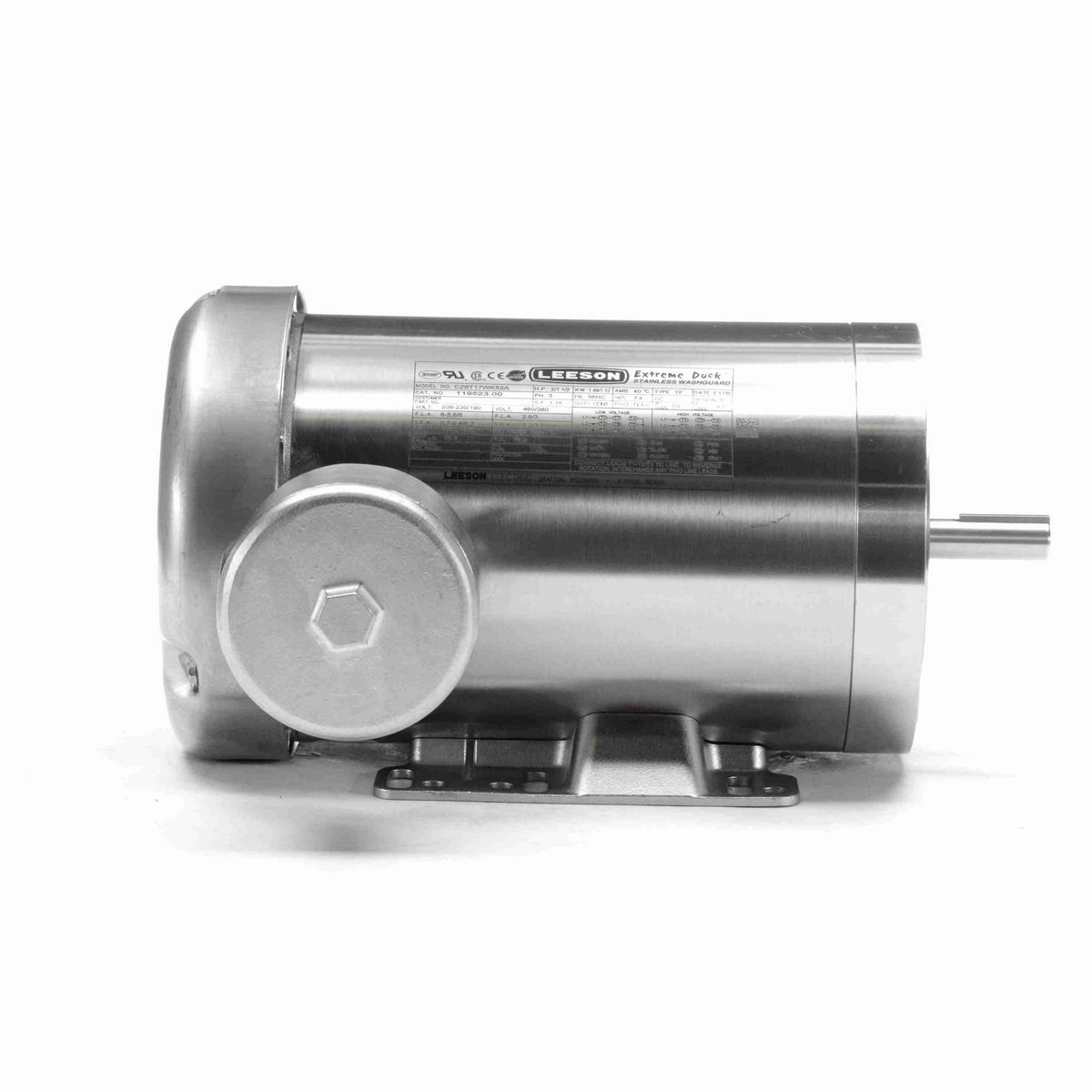 LEESON Extreme Duck® Ultra General Purpose Motor, 2 & 1.50 HP, 3 Ph, 60 & 50 Hz, 230/460 & 190/380 V, 1800 & 1500 RPM, 56HC Frame, TEFC - 119523.00
