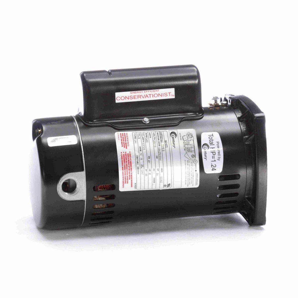 Century Pool Pump Motor, 3/4 HP, 1 Ph, 60 Hz, 230/115 V, 3600 RPM, 48Y Frame, ODP - QC1072