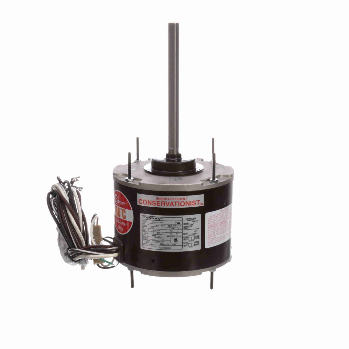 Century HEATMASTER® ULTRA Condenser Fan Motor, 1/8 HP, 1 Ph, 60 Hz, 208-230 V, 825 RPM, 1 Speed, 48 Frame, TEAO - FE1008SU