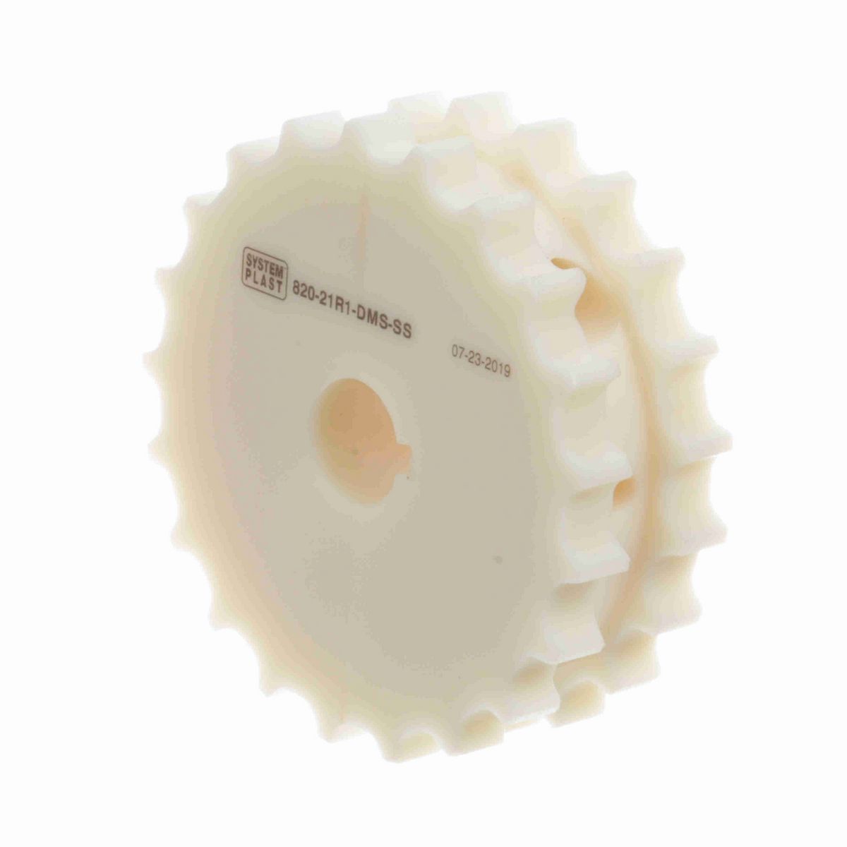 System Plast 820 Series Split Machined Sprocket with 21 Teeth, a 1in Round Shaft-Ready Bore and Setscrew - 820-21R1-DMS-SS