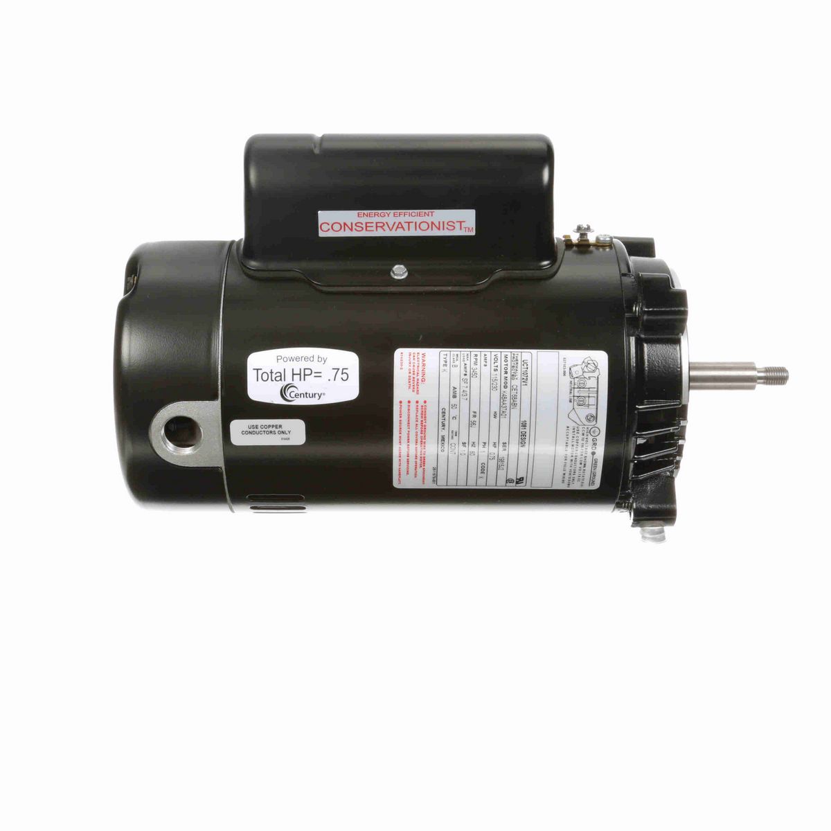 Century Pool Pump Motor, 0.75 HP, 1 Ph, 60 Hz, 115/230 V, 3600 RPM, 56J Frame, ODP - UCT1072V1