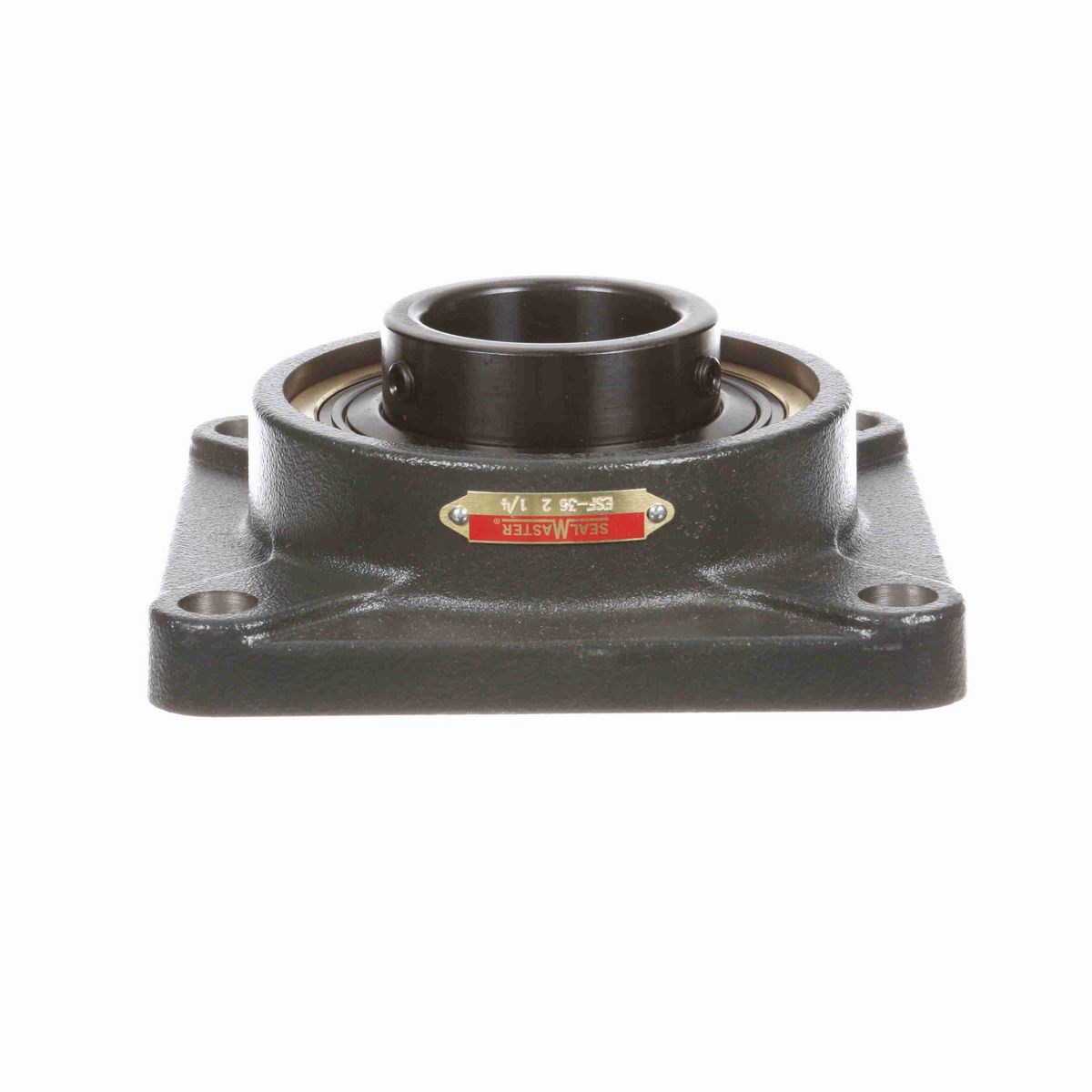Sealmaster Mounted Cast Iron Four Bolt Flange Ball Bearing - 52100 Bearing Steel, Black Oxided - Setscrew Lock - ESF-36