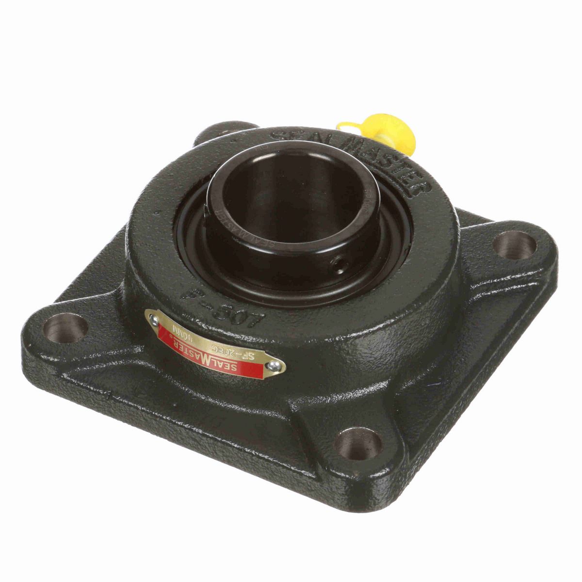 Sealmaster Mounted Cast Iron Four Bolt Flange Ball Bearing - 52100 Bearing Steel, Black Oxided - Setscrew Lock - SF-208C