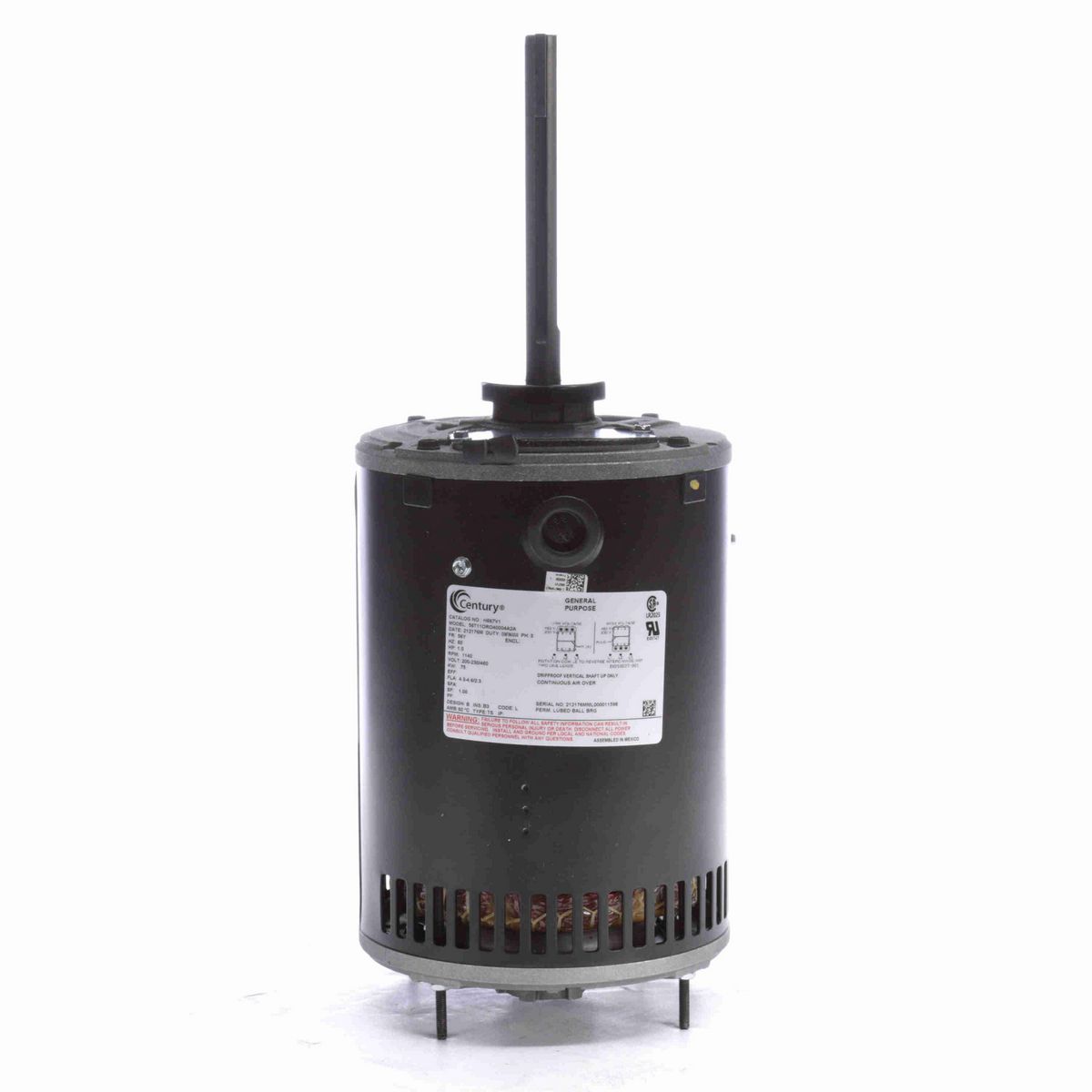 Century Condenser Fan Motor, 1 HP, 3 Ph, 60 Hz, 230/460 V, 1200 RPM, 56Y Frame, OPAO - H667V1
