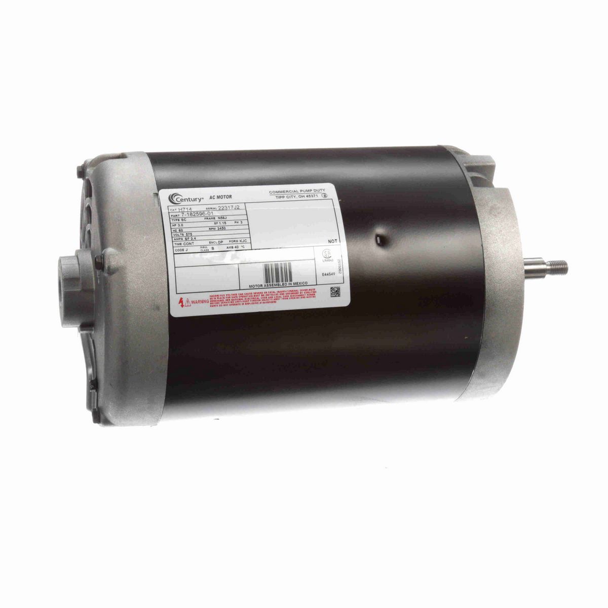 Century General Purpose Pump Motor, 3.45 HP, 3 Ph, 60 Hz, 575 V, 3600 RPM, N56J Frame, DP - H714