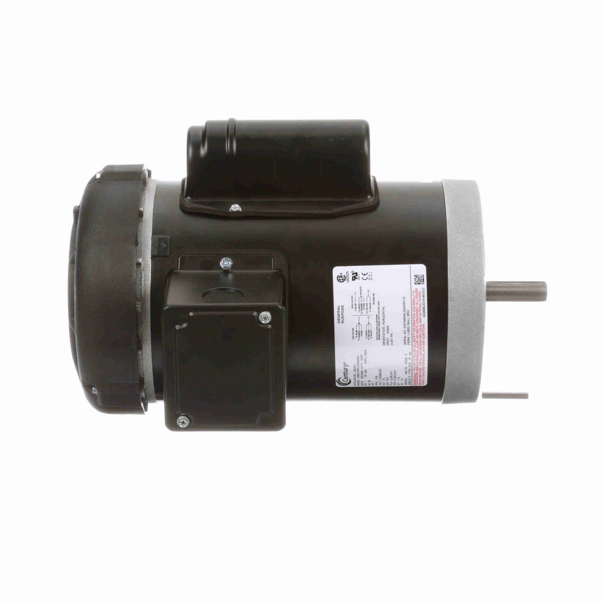 Century General Purpose Motor, 1 HP, 1 Ph, 60 Hz, 115/208-230 V, 1800 RPM, 56C Frame, TEFC - C926V1