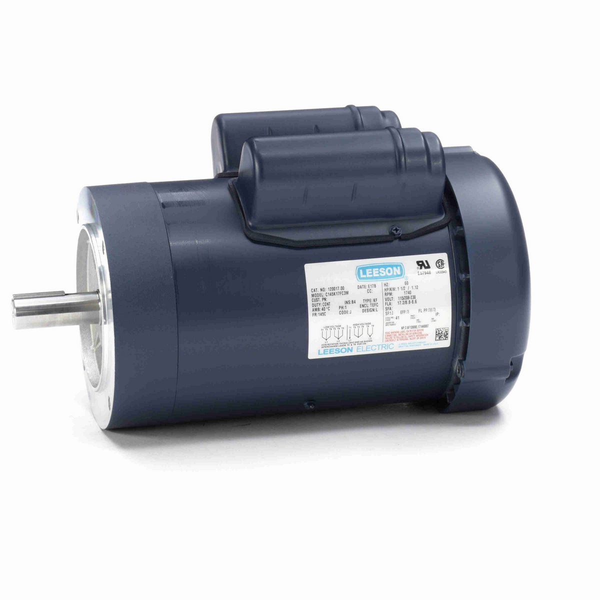 LEESON General Purpose Motor, 1.50 HP, 1 Ph, 60 Hz, 115/230 V, 1800 RPM, 145TC Frame, TEFC - 120017.00